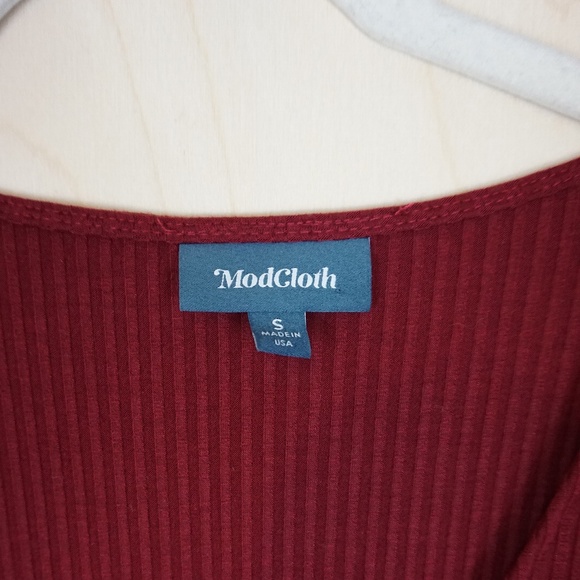 ModCloth 3/4 Sleeve Faux-Wrap Dress in Burgundy - Picture 6 of 7